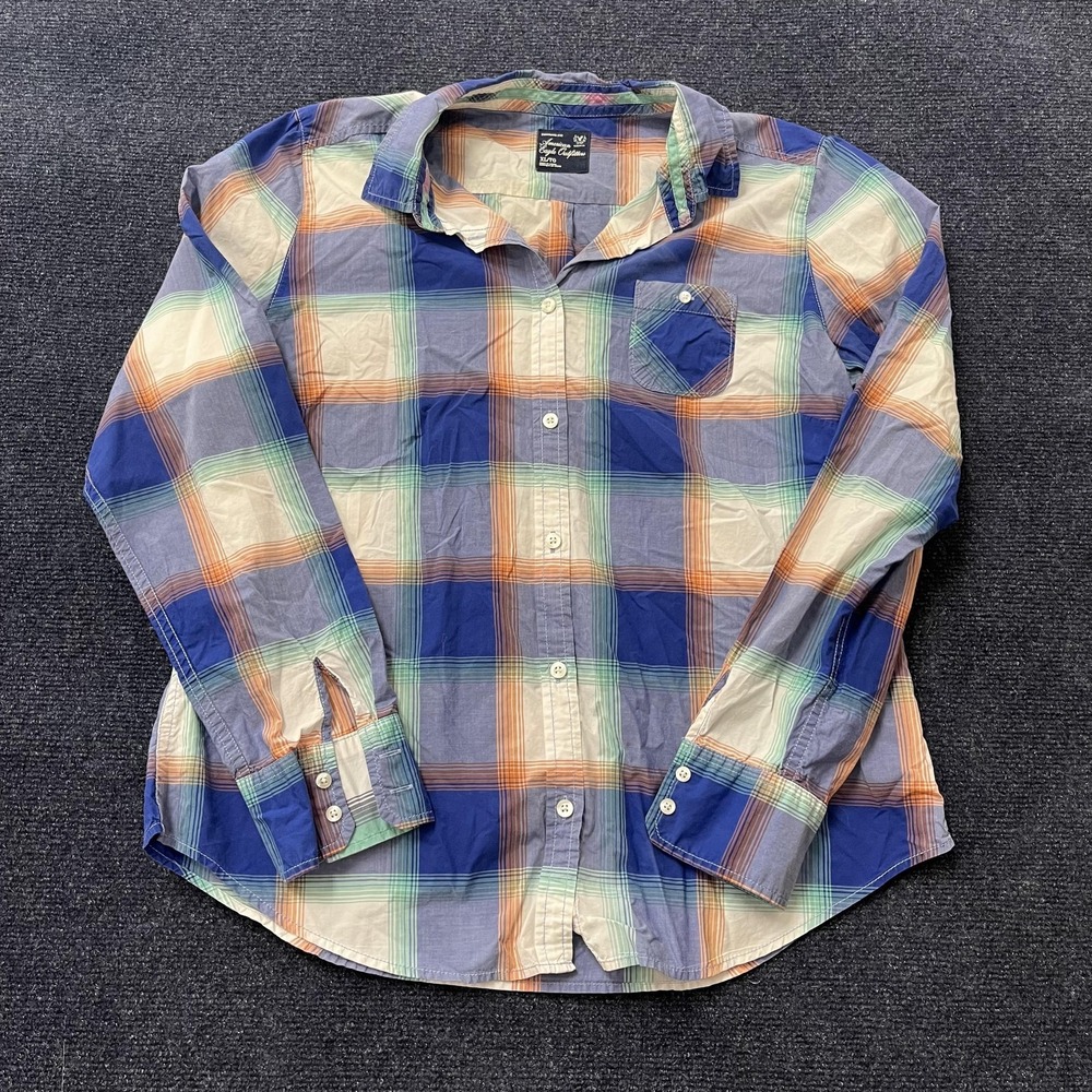 Y2K American Eagle Shirt Womens XL Multicolor Plaid Long Sleeve Button Up